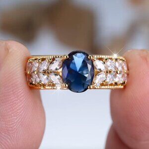 NEW 18k Yellow Gold Sapphire Diamond Ring Band